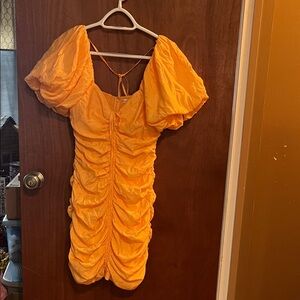 Guess Vibrant Orange Ruched Mini Dress excellent condition sexy dress